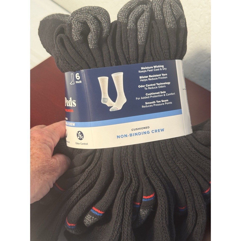 MediPeds Health + Wellness Socks, XL, 6 Pairs Black Fits Shoe SZ 12-15 Mid Calf